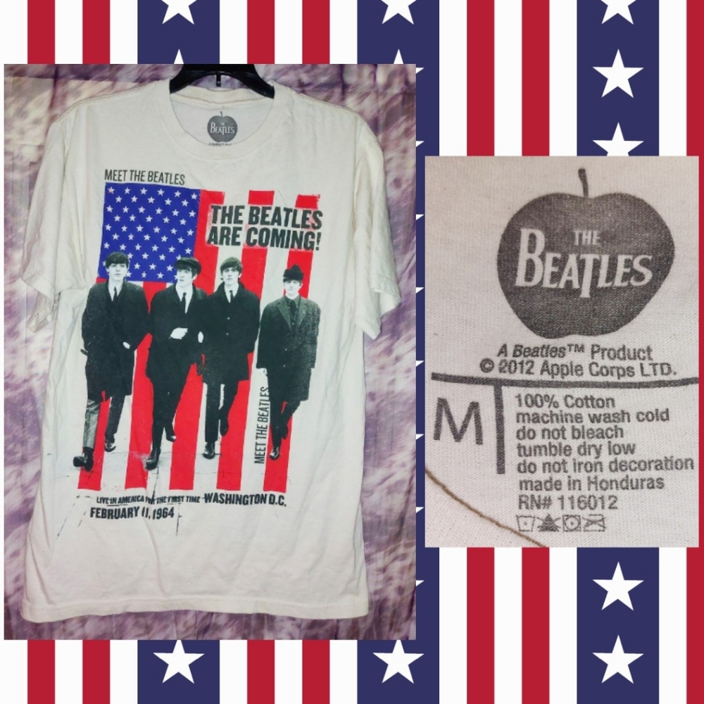 Apple Corps White/Multiclr The Beatles Retro 1st Time in US Knit T-shirt Sz Med